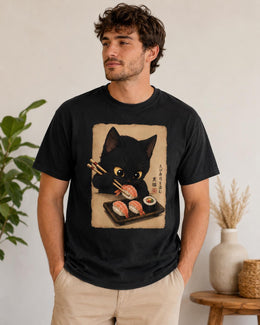 Black Cat Sushi Shirt, Shrimp Sushi Cat Tee, Japanese Food Shirt, Cat Lover Gift, Anime Cat Comfort Colors T-Shirt