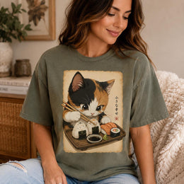 Calico Cat Sushi Shirt, Cute Sushi Cat Tee, Japanese Food Shirt, Cat Lover Gift, Anime Cat Comfort Colors T-Shirt