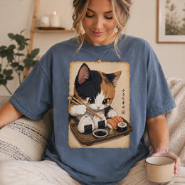 Calico Cat Sushi Shirt, Cute Sushi Cat Tee, Japanese Food Shirt, Cat Lover Gift, Anime Cat Comfort Colors T-Shirt