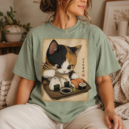 Calico Cat Sushi Shirt, Cute Sushi Cat Tee, Japanese Food Shirt, Cat Lover Gift, Anime Cat Comfort Colors T-Shirt
