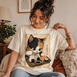 Calico Cat Sushi Shirt, Cute Sushi Cat Tee, Japanese Food Shirt, Cat Lover Gift, Anime Cat Comfort Colors T-Shirt