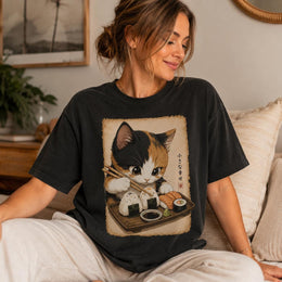 Calico Cat Sushi Shirt, Cute Sushi Cat Tee, Japanese Food Shirt, Cat Lover Gift, Anime Cat Comfort Colors T-Shirt