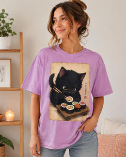 Black Cat Sushi Shirt, Cute Sushi Cat Tee, Japanese Food Shirt, Cat Lover Gift, Anime Cat Comfort Colors T-Shirt