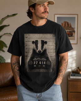 Badger Mugshot Shirt, Funny Badger Shirt, Sarcastic Animal Tee, Wildlife Lover Comfort Colors T-Shirt