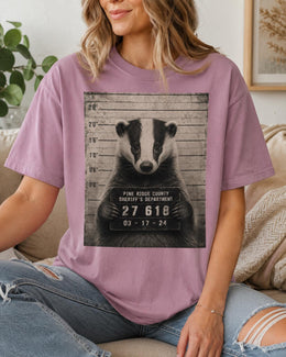 Badger Mugshot Shirt, Funny Badger Shirt, Sarcastic Animal Tee, Wildlife Lover Comfort Colors T-Shirt