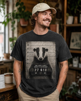 Badger Mugshot Shirt, Funny Badger Shirt, Sarcastic Animal Tee, Wildlife Lover Comfort Colors T-Shirt