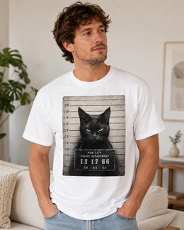 Black Cat Mugshot Shirt, Funny Cat Shirt, Sarcastic Animal Tee, Cat Lover Comfort Colors T-Shirt