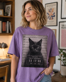 Black Cat Mugshot Shirt, Funny Cat Shirt, Sarcastic Animal Tee, Cat Lover Comfort Colors T-Shirt