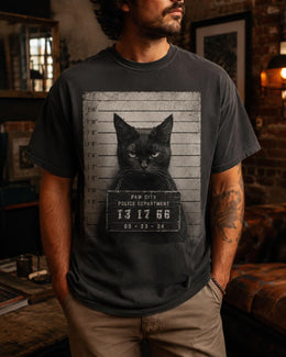 Black Cat Mugshot Shirt, Funny Cat Shirt, Sarcastic Animal Tee, Cat Lover Comfort Colors T-Shirt