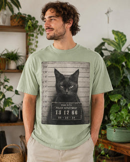 Black Cat Mugshot Shirt, Funny Cat Shirt, Sarcastic Animal Tee, Cat Lover Comfort Colors T-Shirt