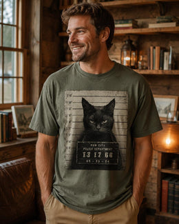Black Cat Mugshot Shirt, Funny Cat Shirt, Sarcastic Animal Tee, Cat Lover Comfort Colors T-Shirt
