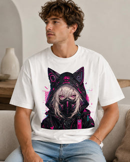 Cyber Cat Girl Shirt, Neon Anime Girl Tee, Cyberpunk Gamer Comfort Colors T-Shirt, Kawaii Techwear Gift