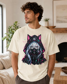 Cyber Cat Girl Shirt, Neon Anime Gamer Tee, Cyberpunk Techwear Comfort Colors T-Shirt, Kawaii Cat Girl Gift