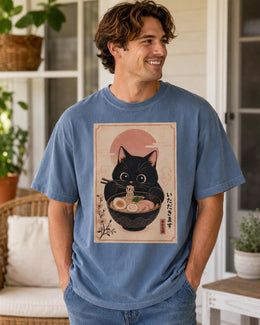 Black Cat Ramen Shirt, Cute Noodle Cat Tee, Japanese Food Shirt, Cat Lover Gift, Kawaii Comfort Colors T-Shirt