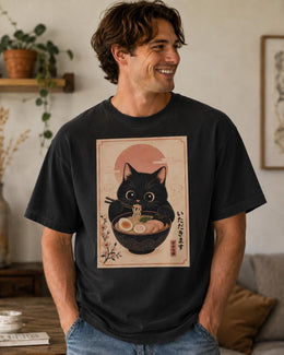 Black Cat Ramen Shirt, Cute Noodle Cat Tee, Japanese Food Shirt, Cat Lover Gift, Kawaii Comfort Colors T-Shirt