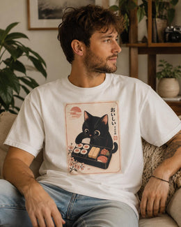 Black Cat Sushi Shirt, Cute Sushi Cat Tee, Japanese Food Shirt, Cat Lover Gift, Kawaii Comfort Colors T-Shirt