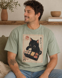 Black Cat Sushi Shirt, Cute Sushi Cat Tee, Japanese Food Shirt, Cat Lover Gift, Kawaii Comfort Colors T-Shirt