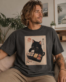 Black Cat Sushi Shirt, Cute Sushi Cat Tee, Japanese Food Shirt, Cat Lover Gift, Kawaii Comfort Colors T-Shirt