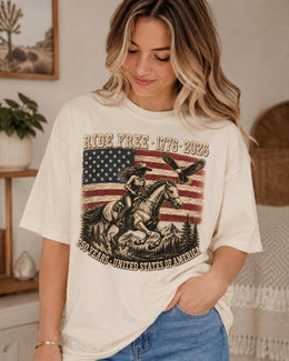 Ride Free 1776 Shirt, Patriotic Horse Shirt, USA 250 Years Tee, Western America Comfort Colors T-Shirt