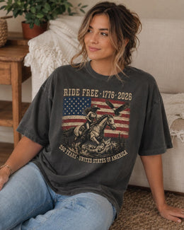 Ride Free 1776 Shirt, Patriotic Horse Shirt, USA 250 Years Tee, Western America Comfort Colors T-Shirt