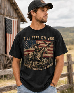 Ride Free 1776 Shirt, Patriotic Horse Shirt, USA 250 Years Tee, Western America Comfort Colors T-Shirt