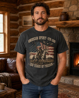 American Spirit 1776 Shirt, USA 250 Years Tee, Patriotic Western Horse Comfort Colors T-Shirt, Freedom Gift