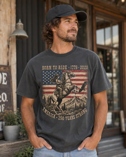 Born To Ride 1776 Shirt, Patriotic Horse Tee, USA 250 Years Strong Comfort Colors T-Shirt, Western Gift