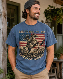 Born To Ride 1776 Shirt, Patriotic Horse Tee, USA 250 Years Strong Comfort Colors T-Shirt, Western Gift