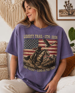 Liberty Trail 1776 Shirt, USA 250 Years Tee, Patriotic Western Horse Comfort Colors T-Shirt, Land Of The Free