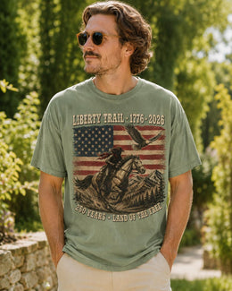 Liberty Trail 1776 Shirt, USA 250 Years Tee, Patriotic Western Horse Comfort Colors T-Shirt, Land Of The Free
