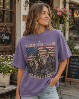 Western Pride 1776 Shirt, USA 250 Years Tee, Patriotic Horse Comfort Colors T-Shirt, Cowgirl America Gift