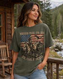 Western Pride 1776 Shirt, USA 250 Years Tee, Patriotic Horse Comfort Colors T-Shirt, Cowgirl America Gift