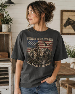 Western Pride 1776 Shirt, USA 250 Years Tee, Patriotic Horse Comfort Colors T-Shirt, Cowgirl America Gift