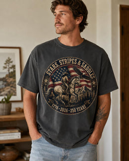 Stars Stripes Saddles Shirt, USA 250 Years Tee, Patriotic Western Horse Comfort Colors T-Shirt, 1776 Gift