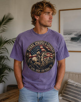 Stars Stripes Saddles Shirt, USA 250 Years Tee, Patriotic Western Horse Comfort Colors T-Shirt, 1776 Gift