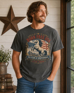 Born Free USA Horse Shirt, 1776 2026 Tee, Patriotic Western Comfort Colors T-Shirt, 250 Years Gift