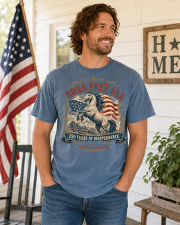 Born Free USA Horse Shirt, 1776 2026 Tee, Patriotic Western Comfort Colors T-Shirt, 250 Years Gift