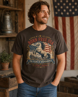 Born Free USA Horse Shirt, 1776 2026 Tee, Patriotic Western Comfort Colors T-Shirt, 250 Years Gift