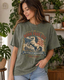 Born Free USA Horse Shirt, 1776 2026 Tee, Patriotic Western Comfort Colors T-Shirt, 250 Years Gift