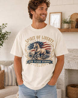 Spirit Of Liberty Horse Shirt, USA 250 Years Strong Tee, Patriotic Western Comfort Colors T-Shirt, 1776 Gift