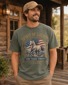 Spirit Of Liberty Horse Shirt, USA 250 Years Strong Tee, Patriotic Western Comfort Colors T-Shirt, 1776 Gift