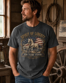Spirit Of Liberty Horse Shirt, USA 250 Years Strong Tee, Patriotic Western Comfort Colors T-Shirt, 1776 Gift
