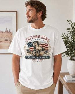 Freedom Runs Horse Shirt, USA 250 Years Of America Tee, Patriotic Western Comfort Colors T-Shirt, 1776 Gift