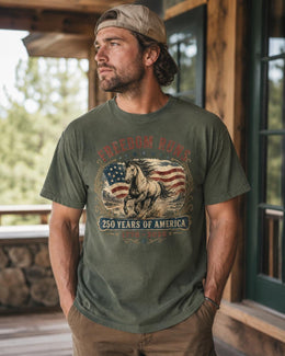 Freedom Runs Horse Shirt, USA 250 Years Of America Tee, Patriotic Western Comfort Colors T-Shirt, 1776 Gift