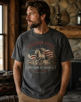 Freedom Runs Horse Shirt, USA 250 Years Of America Tee, Patriotic Western Comfort Colors T-Shirt, 1776 Gift