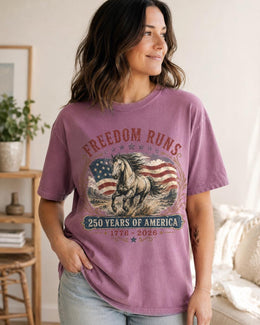 Freedom Runs Horse Shirt, USA 250 Years Of America Tee, Patriotic Western Comfort Colors T-Shirt, 1776 Gift