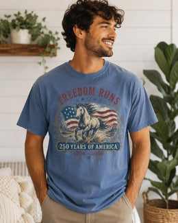 Freedom Runs Horse Shirt, USA 250 Years Of America Tee, Patriotic Western Comfort Colors T-Shirt, 1776 Gift