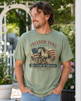 Freedom Runs Horse Shirt, USA 250 Years Of America Tee, Patriotic Western Comfort Colors T-Shirt, 1776 Gift