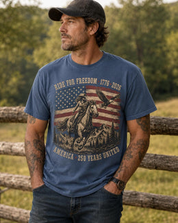 Ride For Freedom Shirt, USA 250 Years United Tee, Patriotic Western Horse Comfort Colors T-Shirt, 1776 Gift
