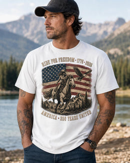 Ride For Freedom Shirt, USA 250 Years United Tee, Patriotic Western Horse Comfort Colors T-Shirt, 1776 Gift